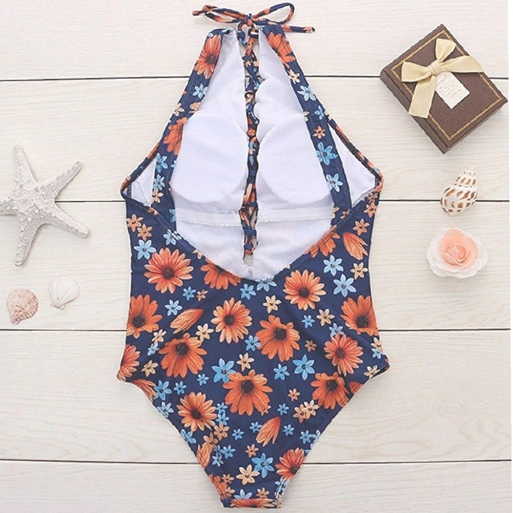 💮 Floral Vintage Push-Up/Padded Monokini Swimsuit - Picture 5 of 6
